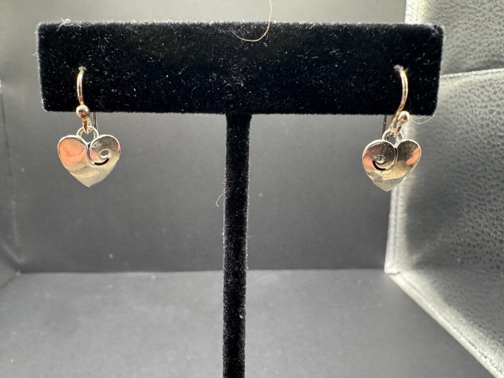 Vtg PAR Signed Sterling Silver 925 Modernist Spiral Heart Drop Dangle Earrings